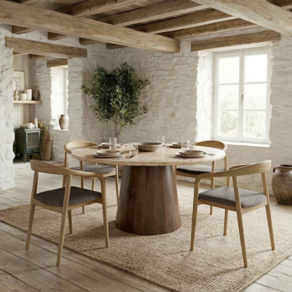 Esszimmerstuhl aus Esche und Glory Taupe Stoff (x2) - Maisons Du