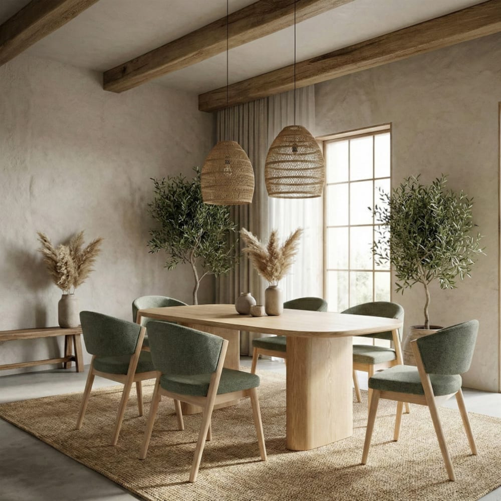 Stuhl aus Naturholz und Trendy Sage Stoff (2x) - Maisons Du Monde