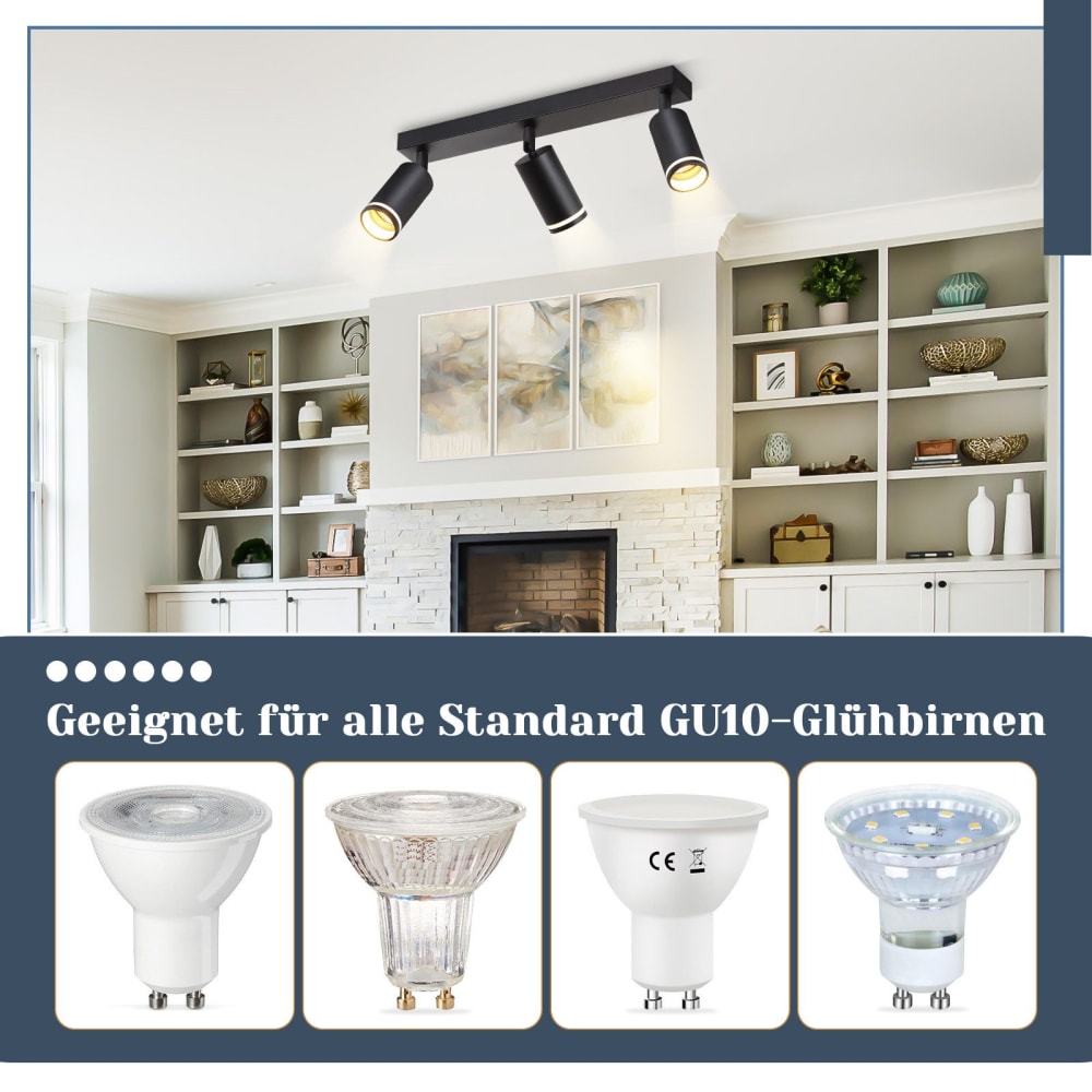 Elmar - spot de plafond en métal, noir, l 60 cm, gu10 — vue 4