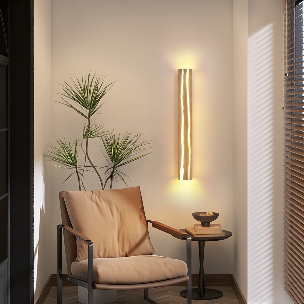 Conner - applique murale led en bois, marron, l 80 cm — vue 4