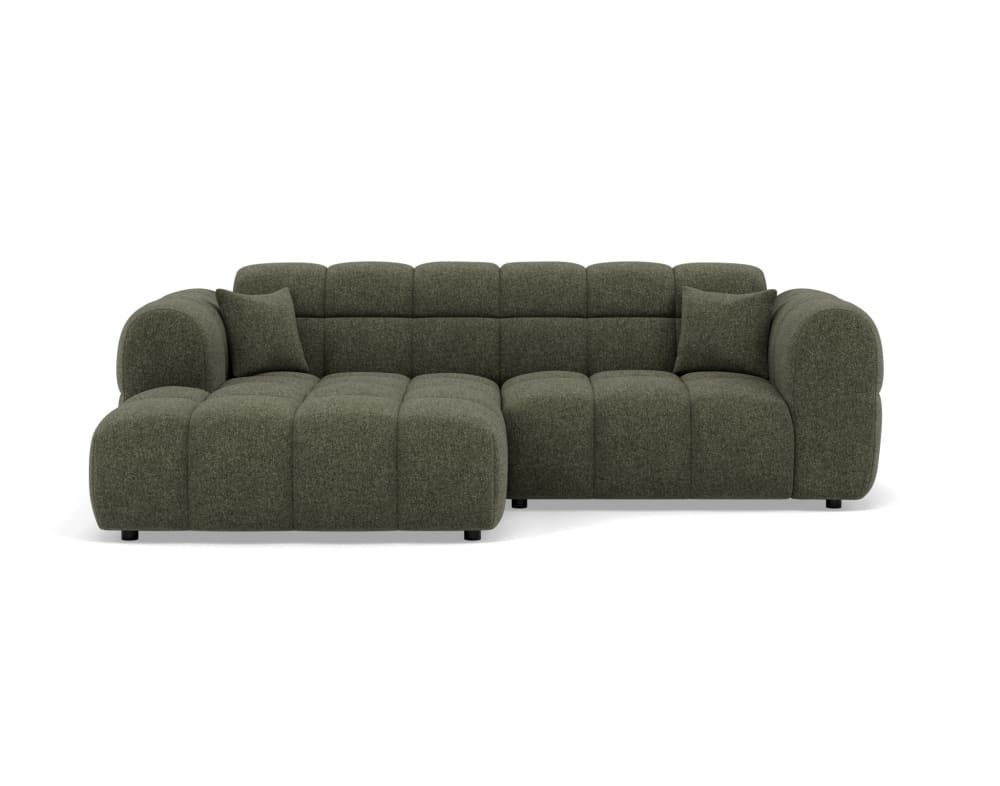 Canapé d'angle gauche 4 places en tissu texturé vert kaki