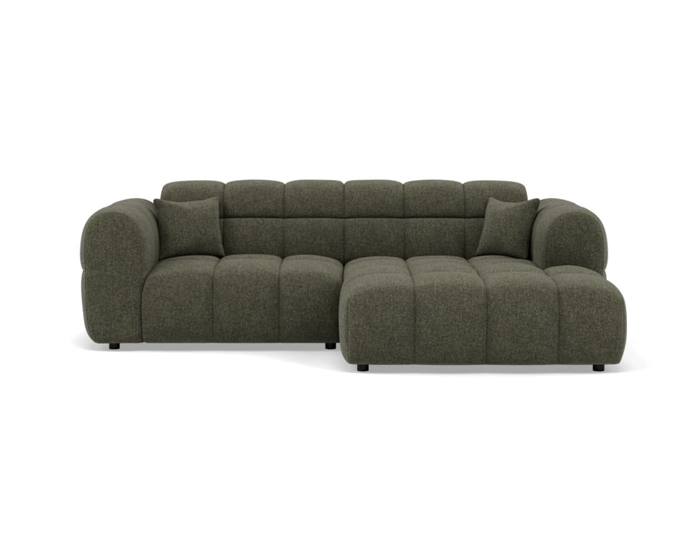 Canapé d'angle droit 4 places en tissu texturé vert kaki