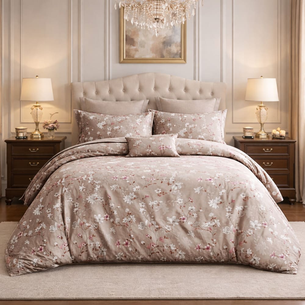 Parure de de lit percale de coton motif floral beige 240x220 cm - Maisons du Monde