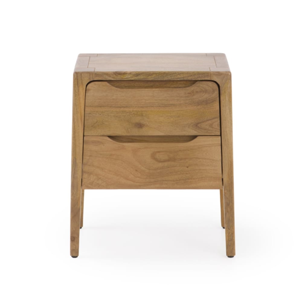 Table de chevet à 2 tiroirs en bois massif de manguier