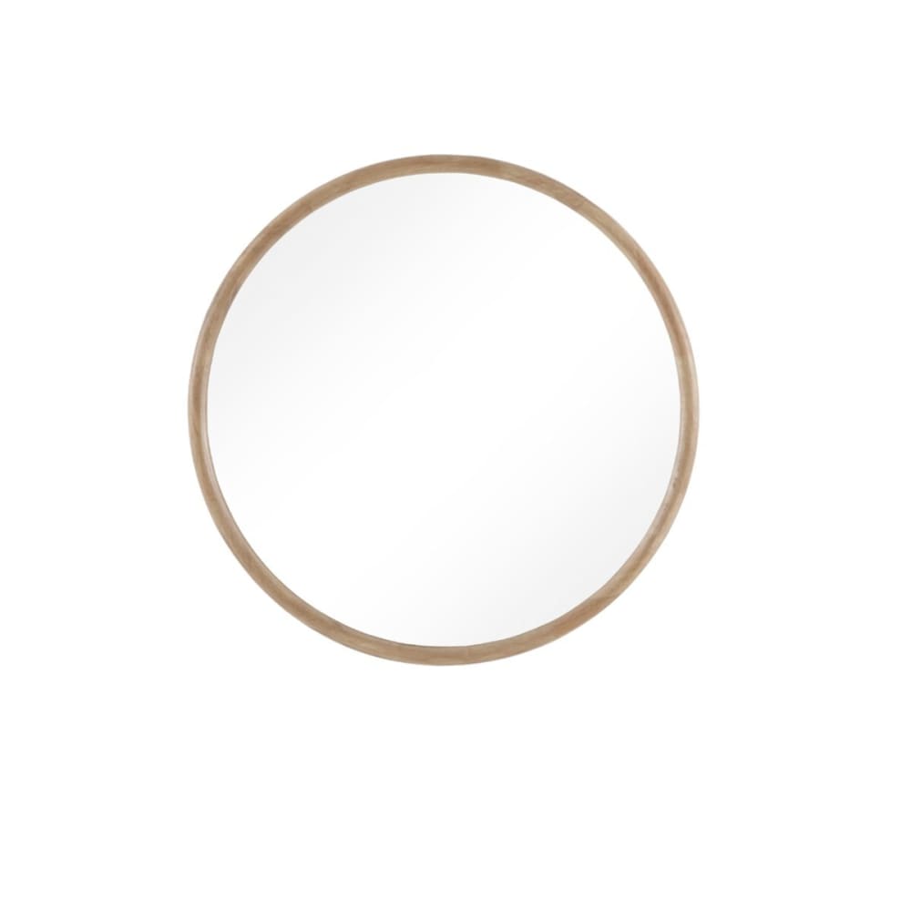 Miroir rond de 80 cm de diamètre avec cadre en bois d'hévéa