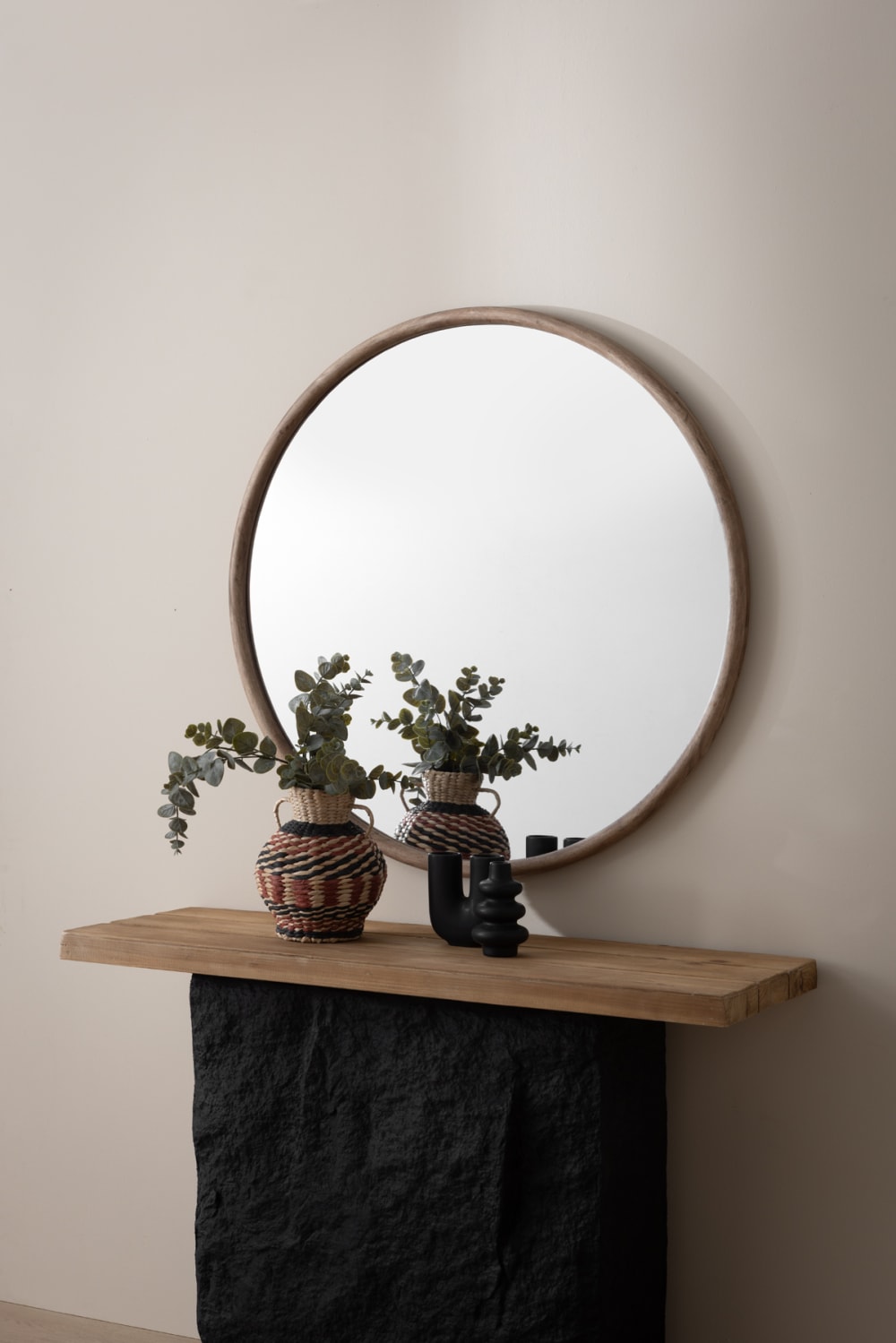Miroir rond de 80 cm de diamètre avec cadre en bois d'hévéa - Maisons du Monde