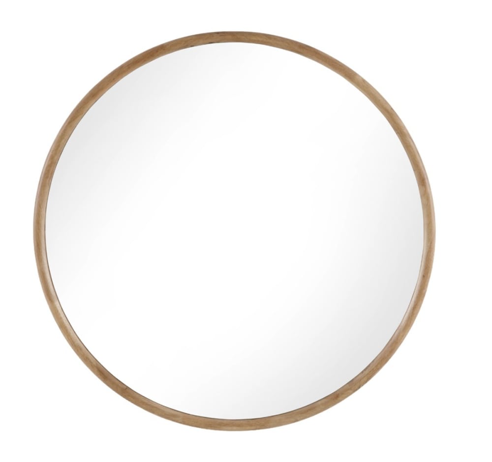 Miroir rond de 120 cm de diamètre avec cadre en bois d'hévéa