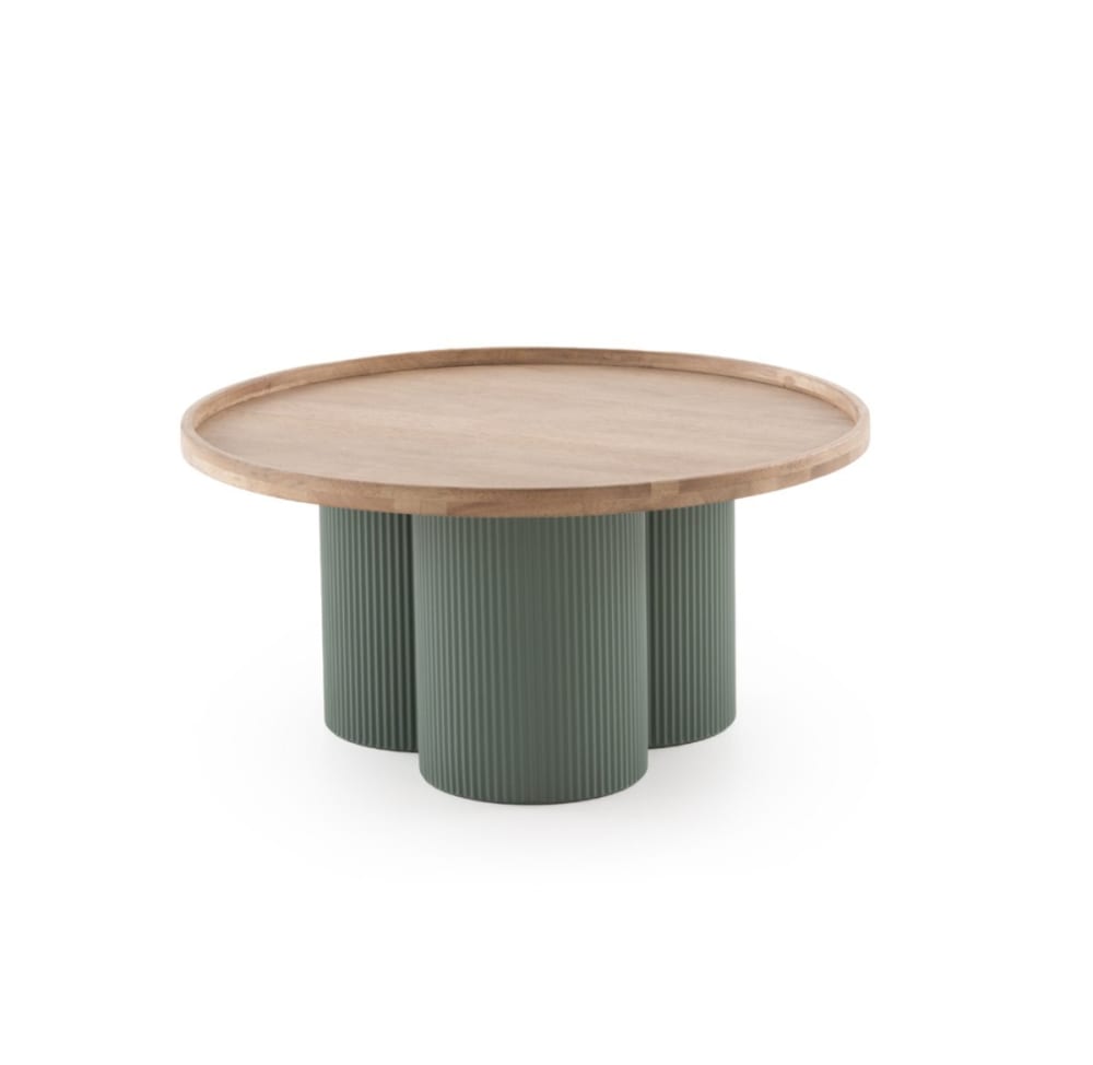 Table basse en métal vert canard et bois d'hévéa