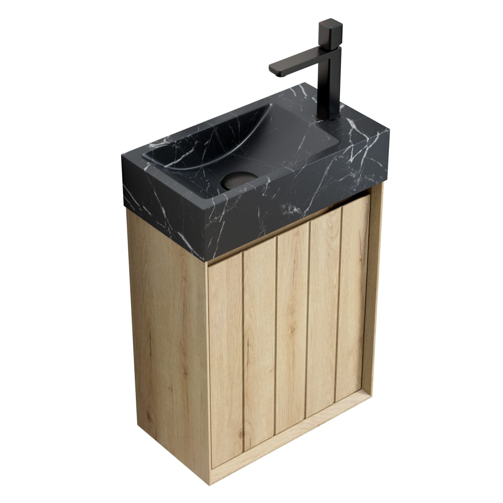 Lavabo en céramique avec meuble sous-vasque gain de place noir