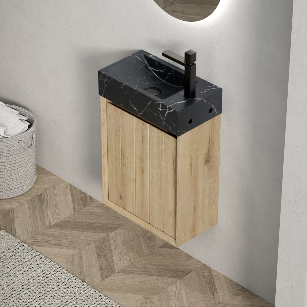 Lavabo en marbre avec meuble sous-vasque gain de place noir