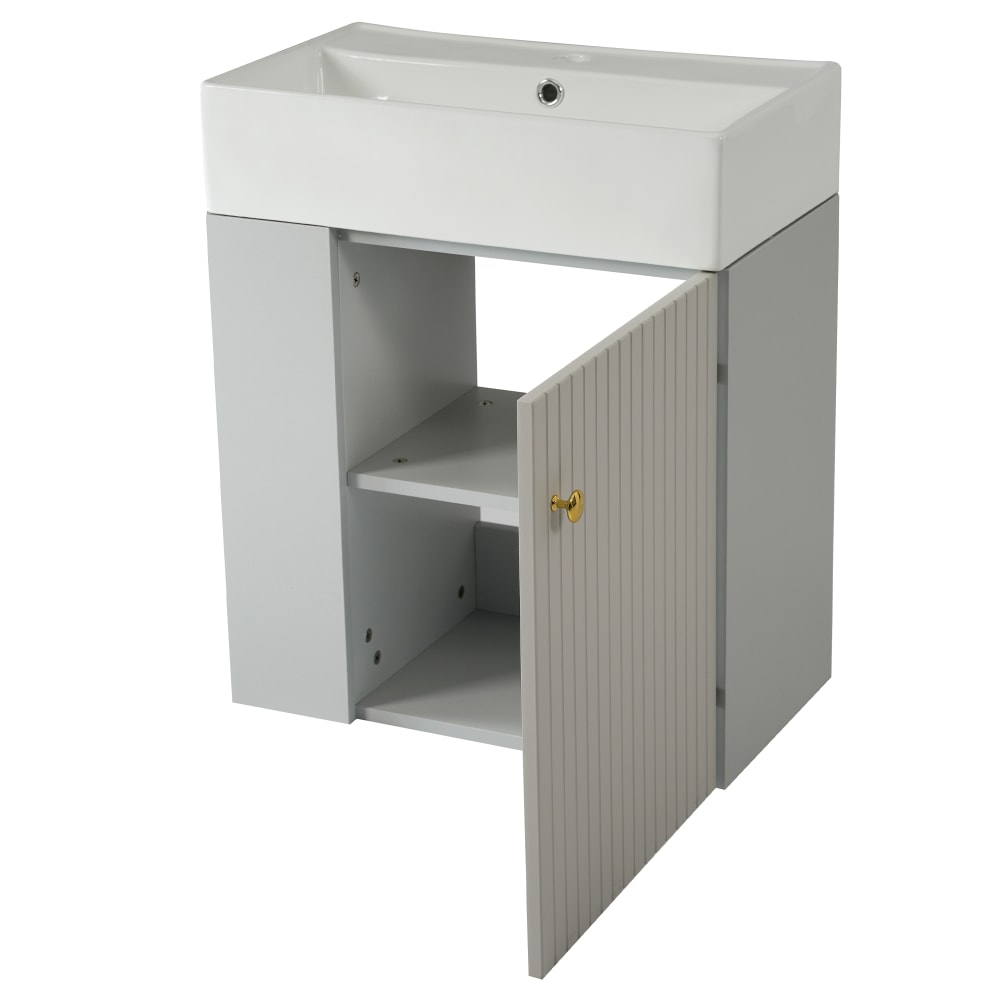 Lavabo en céramique de particules avec meuble sous-vasque gris