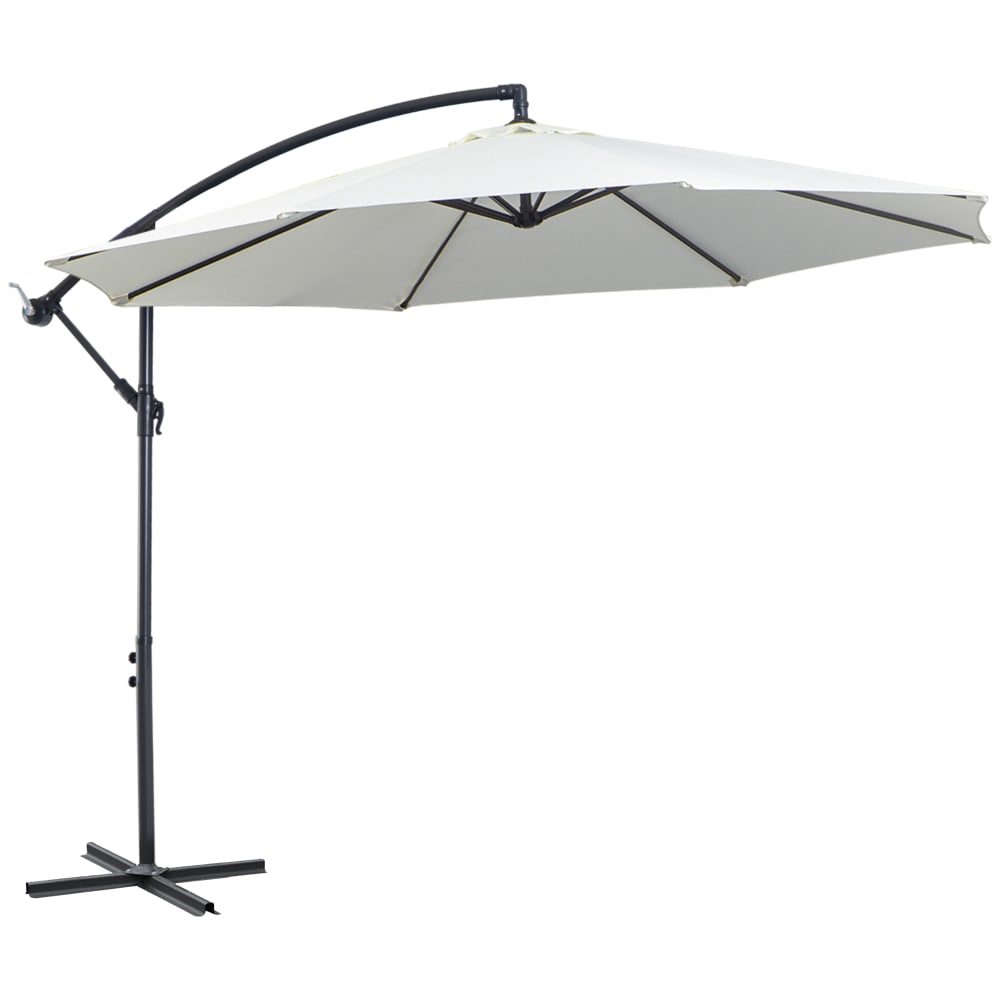 Parasol d'extérieur en métal avec manivelle blanc 300 cm