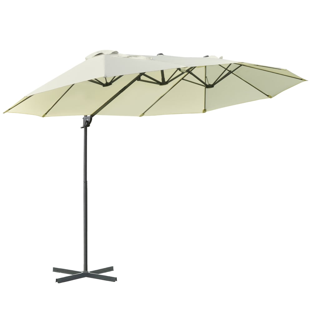 Parasol d'extérieur en polyester avec manivelle beige 440x270x250 cm