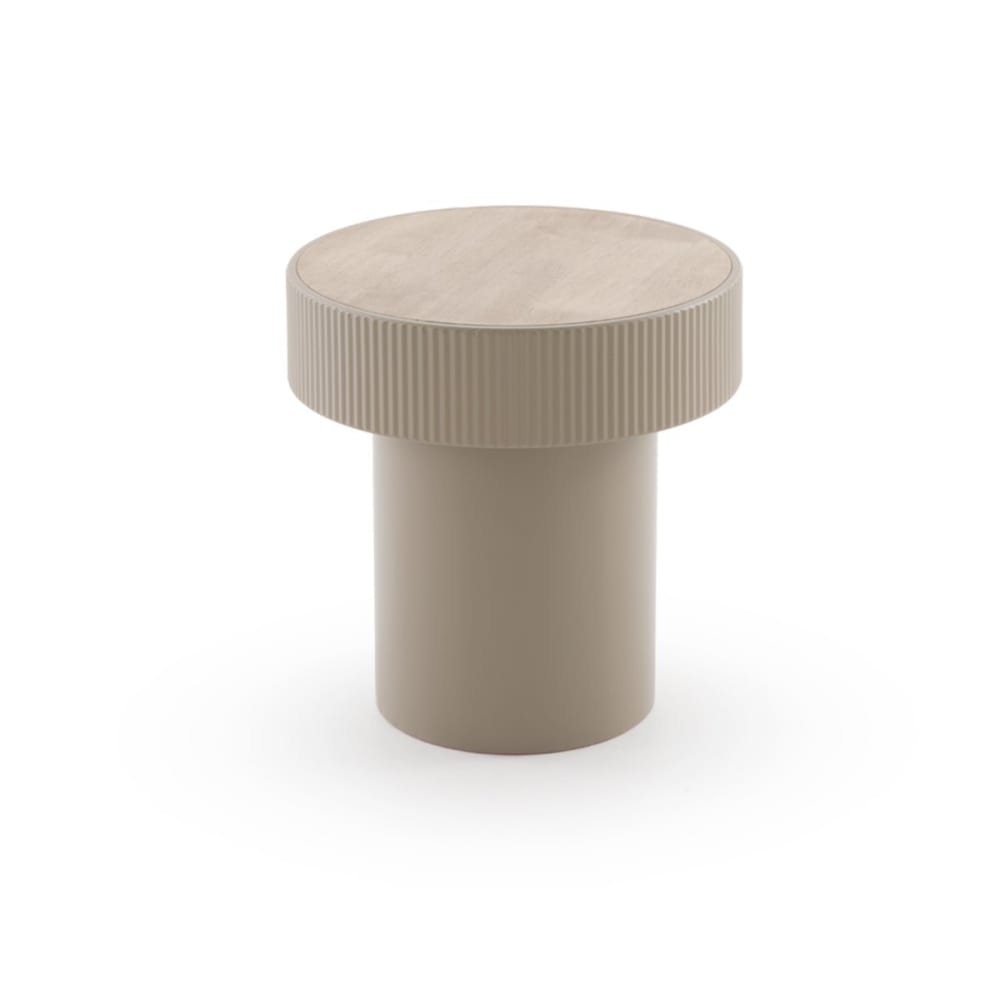 Table basse en métal taupe plaqué bois d'hévéa