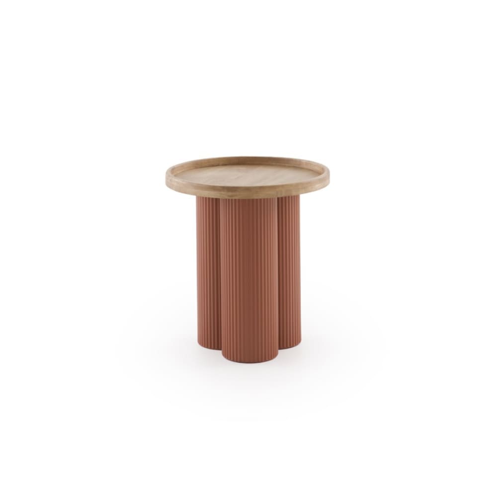 Table basse en métal couleur terre cuite et bois d'hévéa