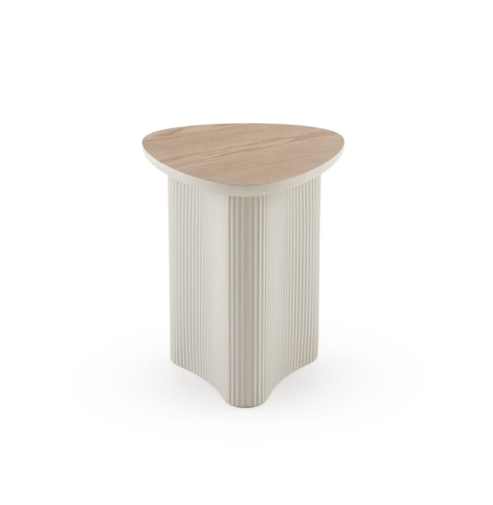 Table basse en métal blanc plaqué bois d'hévéa