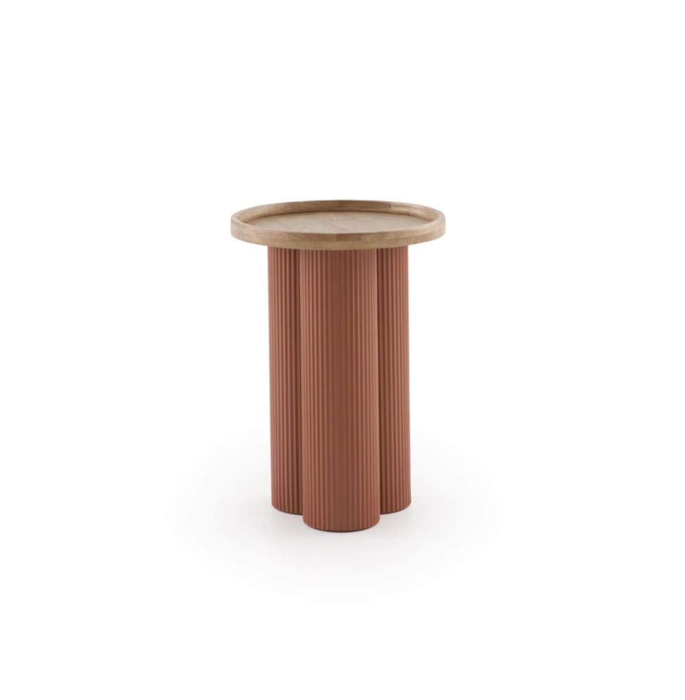 Table basse en métal couleur terre cuite et bois d'hévéa