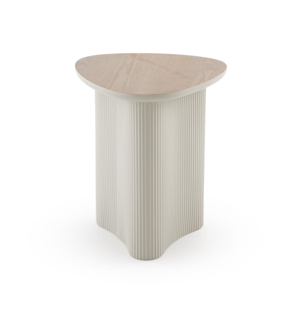 Table basse en métal blanc plaqué bois d'hévéa