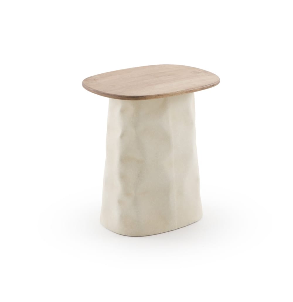 Table basse en métal couleur os et bois d'hévéa