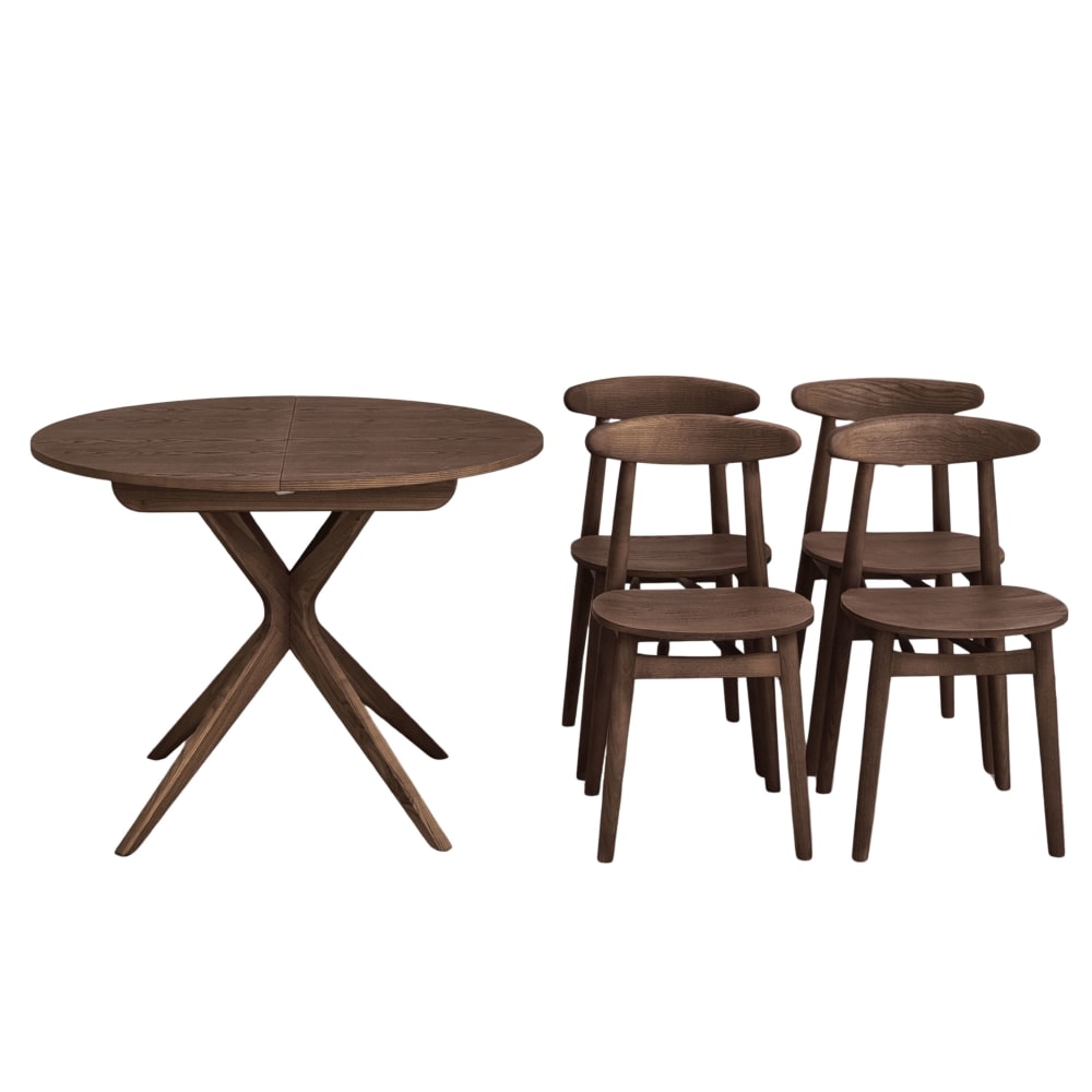Ragaba Runder ausziehbarer Tisch 100 cm mit 4 Stühlen, Farbe Nussbaum style modern Taupe Holz