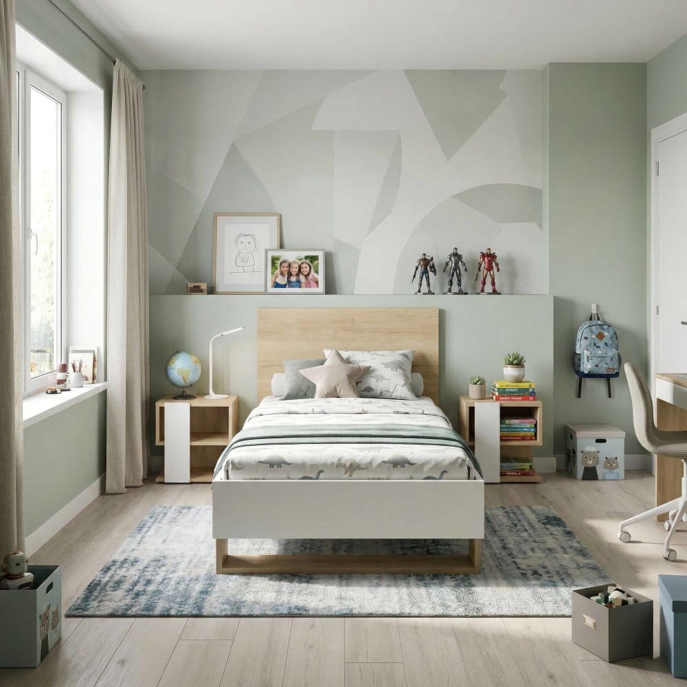 Lit effet bois clair et blanc 90 x 200 cm (CAMIF) - Image 1