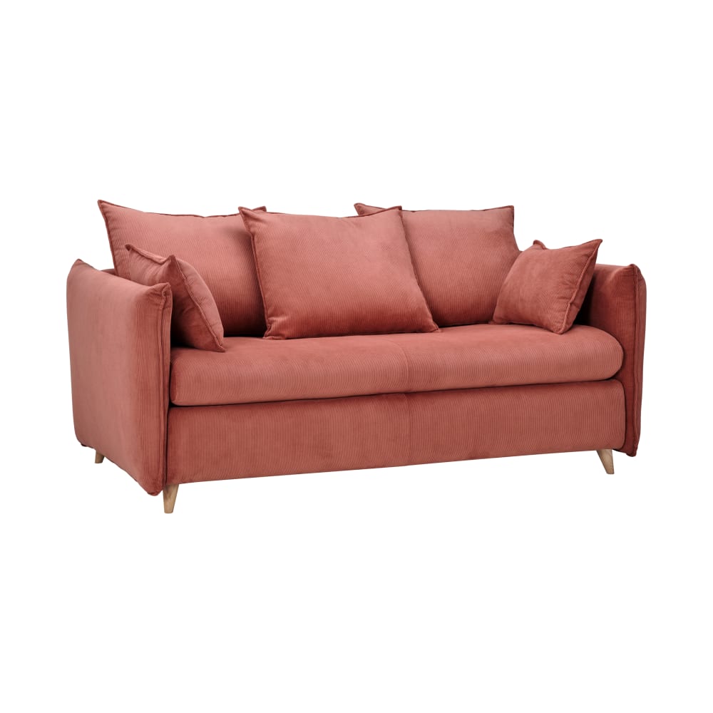 Canapé convertible velours côtelé couchage 140x190 cm framboise