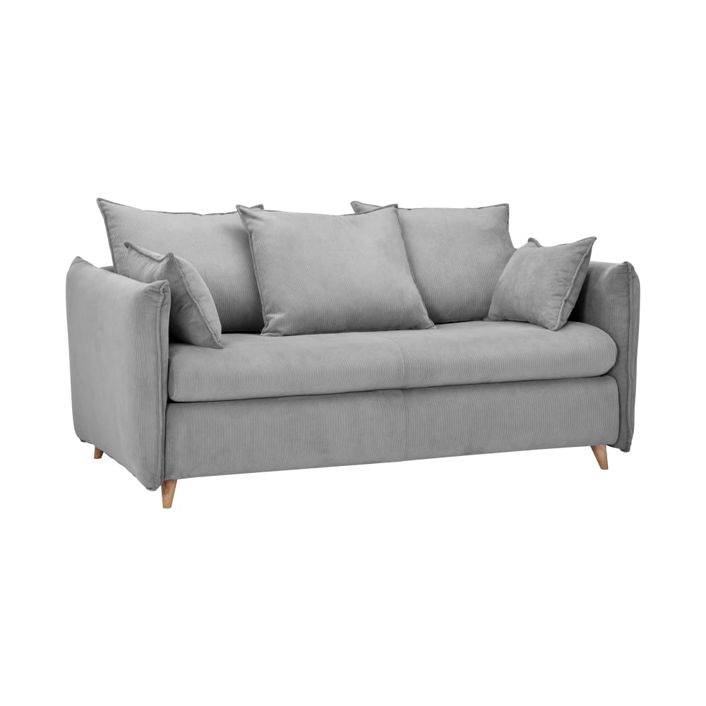 Canapé convertible velours côtelé couchage 140x190 cm gris