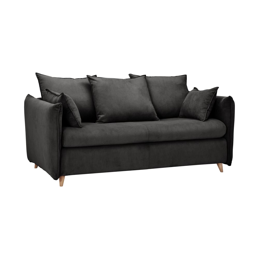 Canapé convertible velours côtelé couchage 140x190 cm anthracite