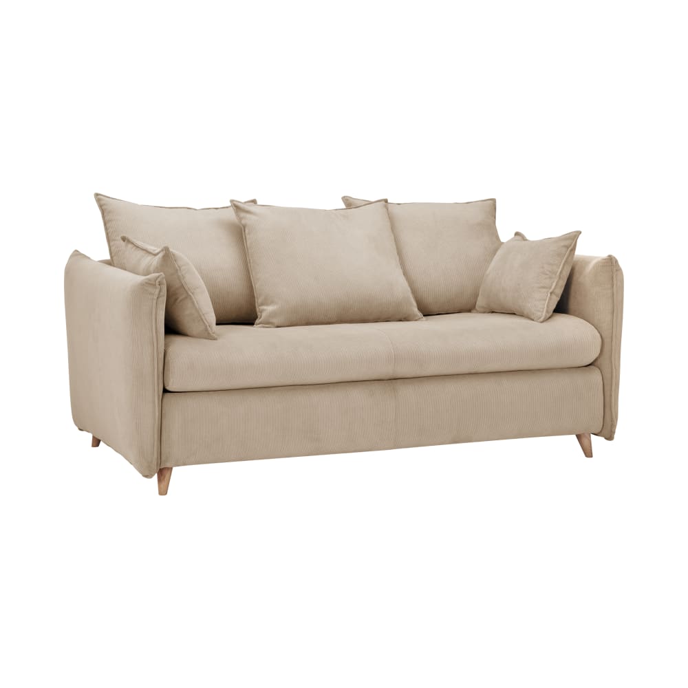 Canapé convertible velours côtelé couchage 140x190 cm beige