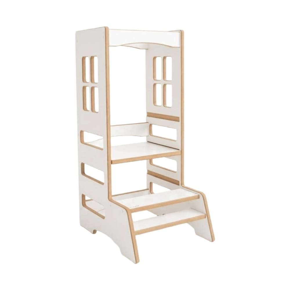 Tupti.wood Montessori-Lernturm für Kinder aus Holz Weiß Braun Holz