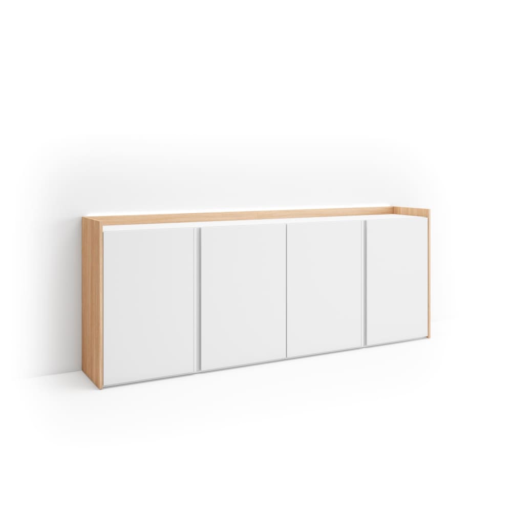Buffet effet bois blanc et chêne 207x35x80cm avec led