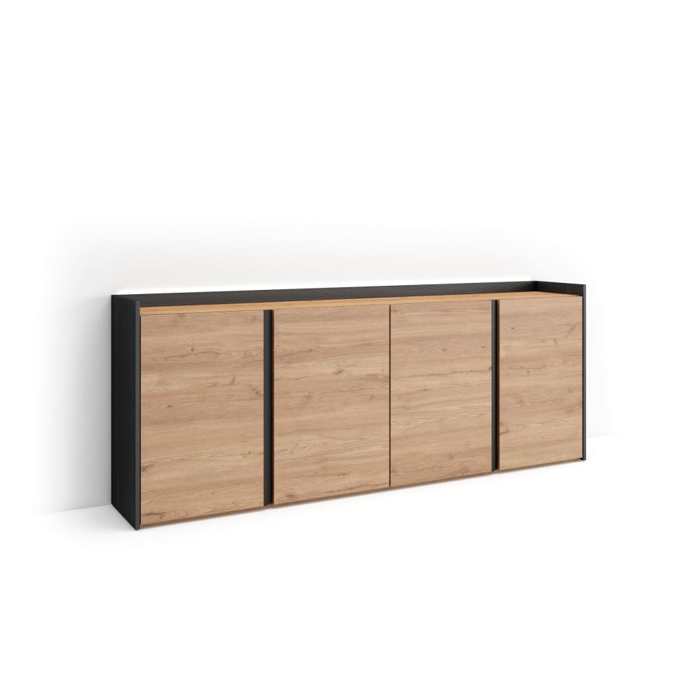 Buffet effet bois de chêne et noir 207x35x80cm avec led