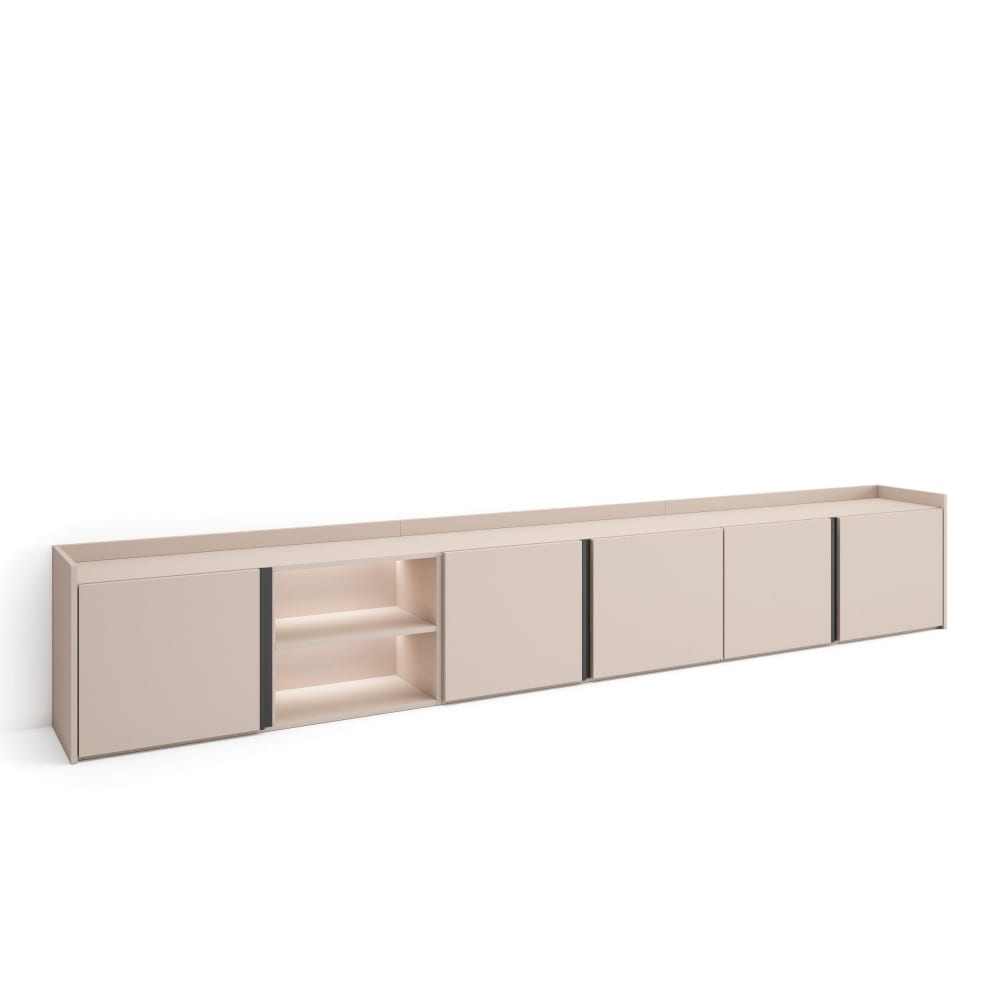Meuble tv effet bois beige 309x35x50cm avec led