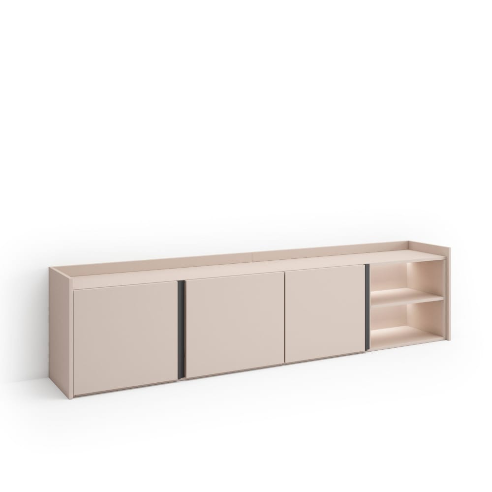 Meuble tv effet bois beige 207x35x50cm avec led