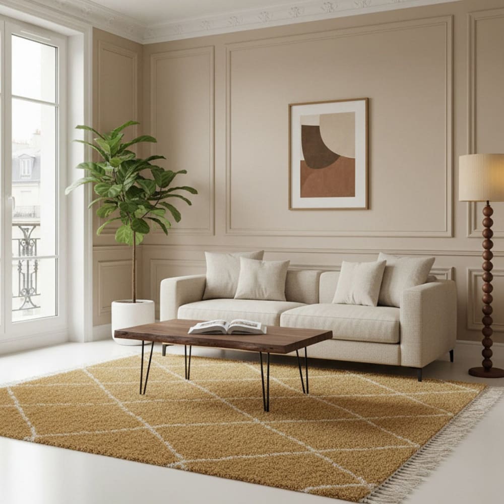 AFK Living Teppich, dick, weich und edel, mit Fransen 160 x 230 cm style modern Gelb Öko-Tex Zertifikat Pp - Polypropylen