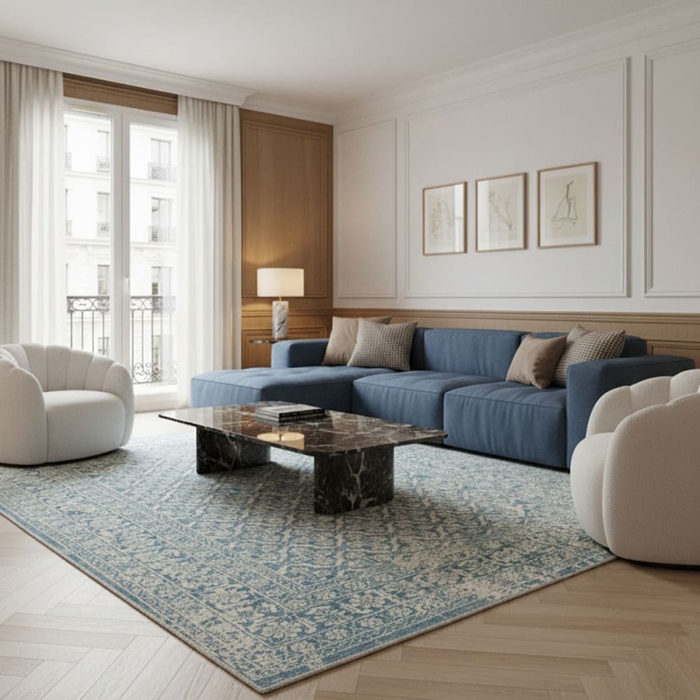 AFK Living Design Teppich im Vintage Stil 120 x 170 cm style modern Blau Öko-Tex Zertifikat Pp - Polypropylen