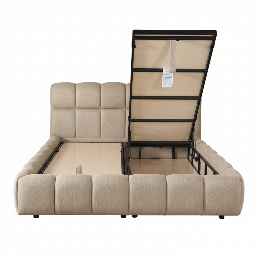 Lit double en tissu taupe avec coffre 180x200 cm