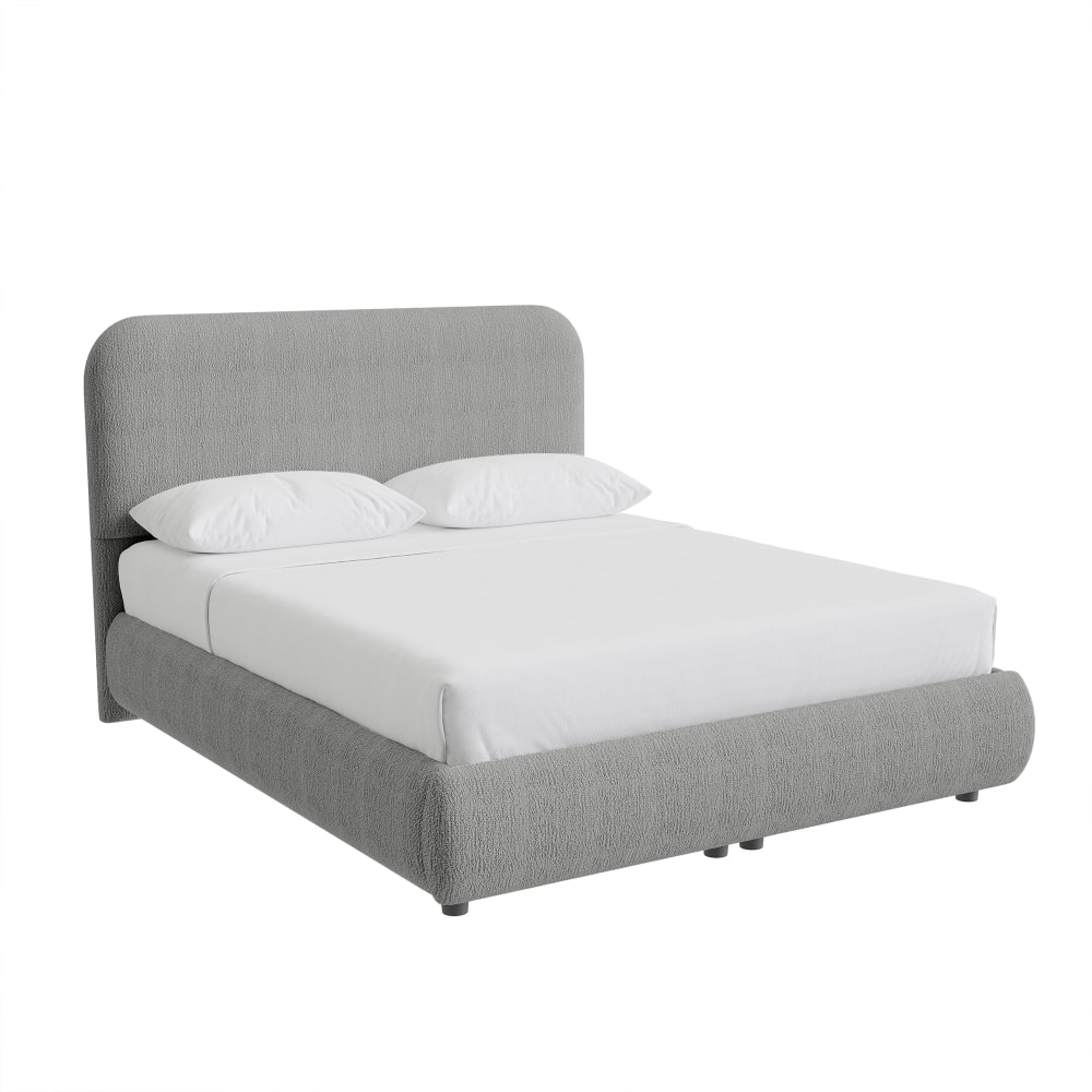Lit double en tissu gris vert avec coffre 140x190 cm