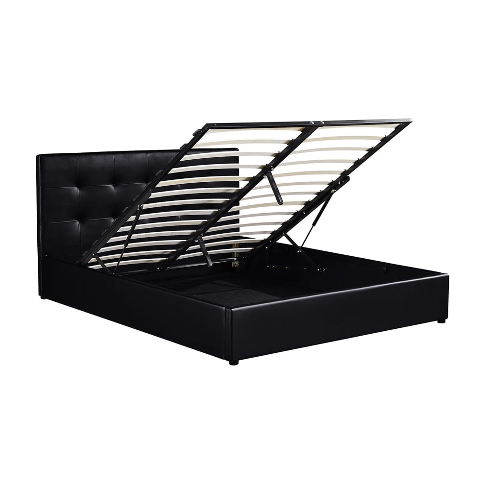 Lit double en simili cuir noir avec coffre 160x200 cm