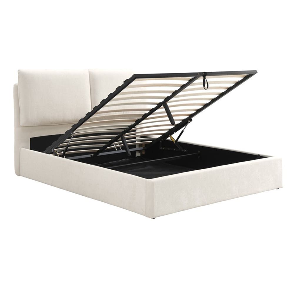 Lit double en tissu beige avec coffre 160x200 cm