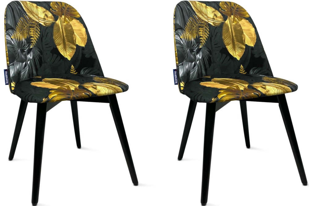 KONSIMO 2er Set Polsterstühle mit Gestell aus massivem Buchenholz, schwarz Gelb Stoff