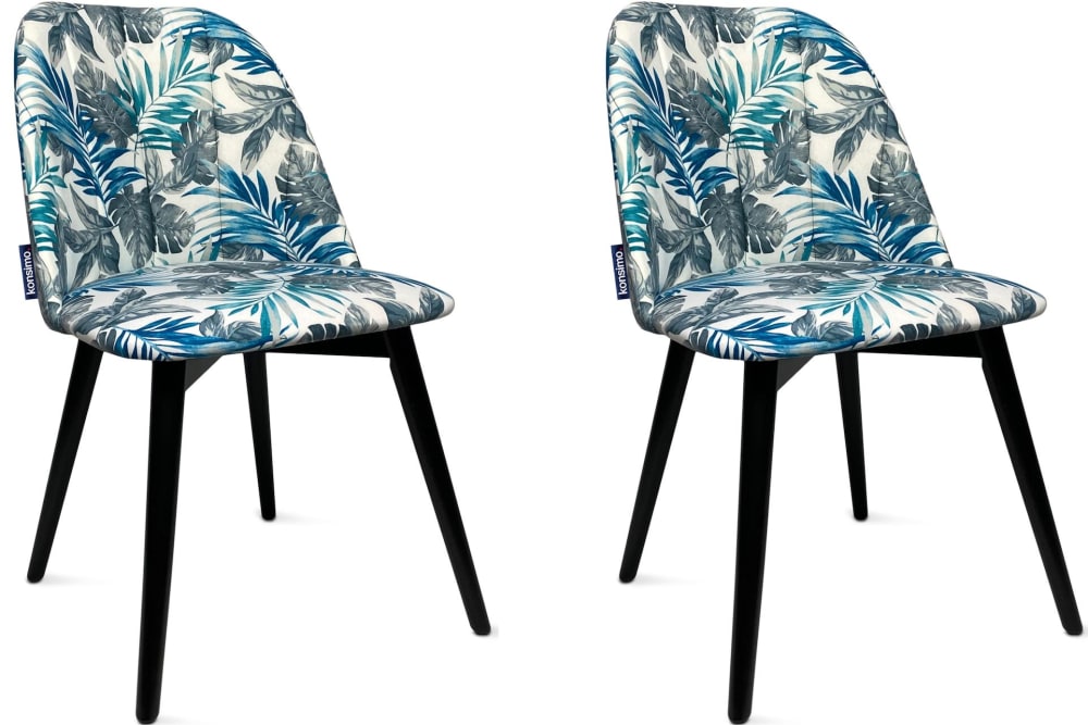 KONSIMO 2er Set Polsterstühle mit Gestell aus massivem Buchenholz, weiß/blau - Stoff