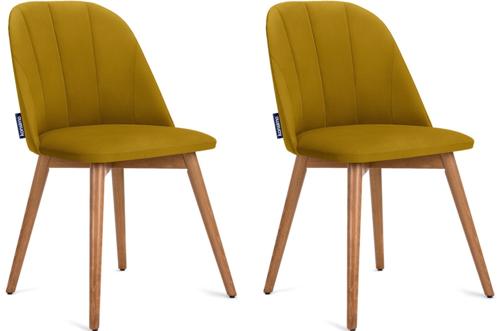 KONSIMO 2er Set Polsterstühle mit Gestell aus massivem Buchenholz, honig Gelb Stoff