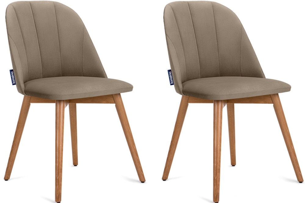 KONSIMO 2er Set Polsterstühle mit Gestell aus massivem Buchenholz, beige - Stoff