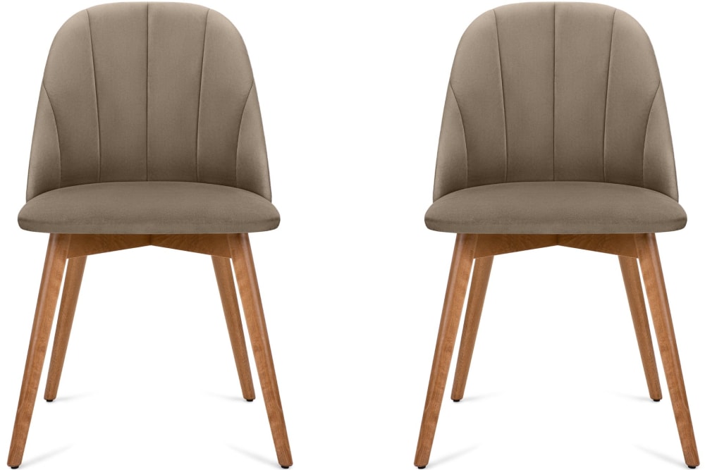 2er Set Polsterstühle mit Gestell aus massivem Buchenholz, beige