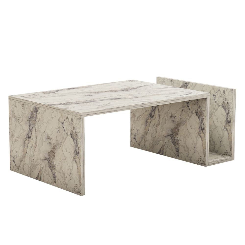 Table basse rectangulaire couleur marbre avec rangement intégré
