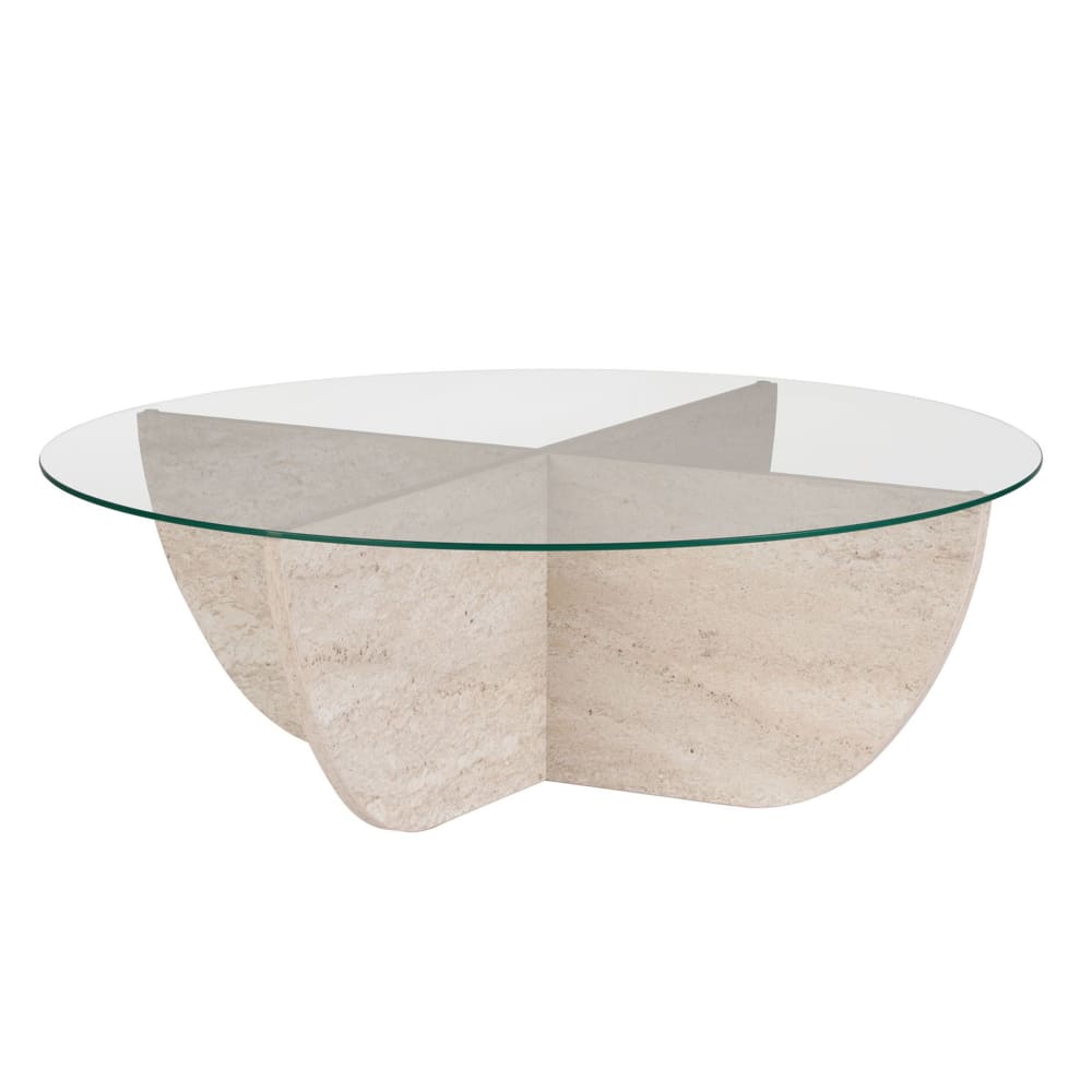 Table basse en verre piètement beige d90 cm