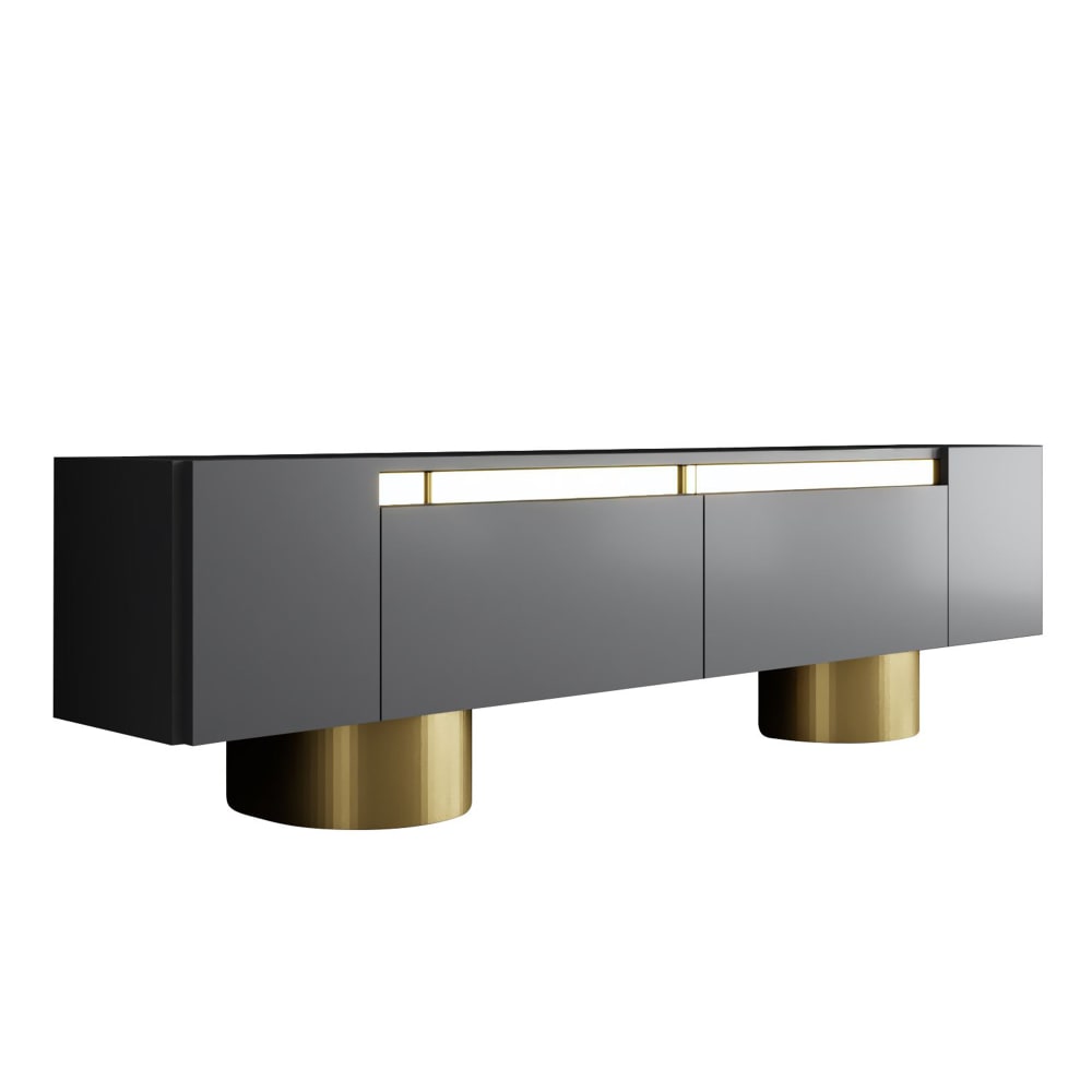 Meuble tv 2 portes abattantes noir et doré