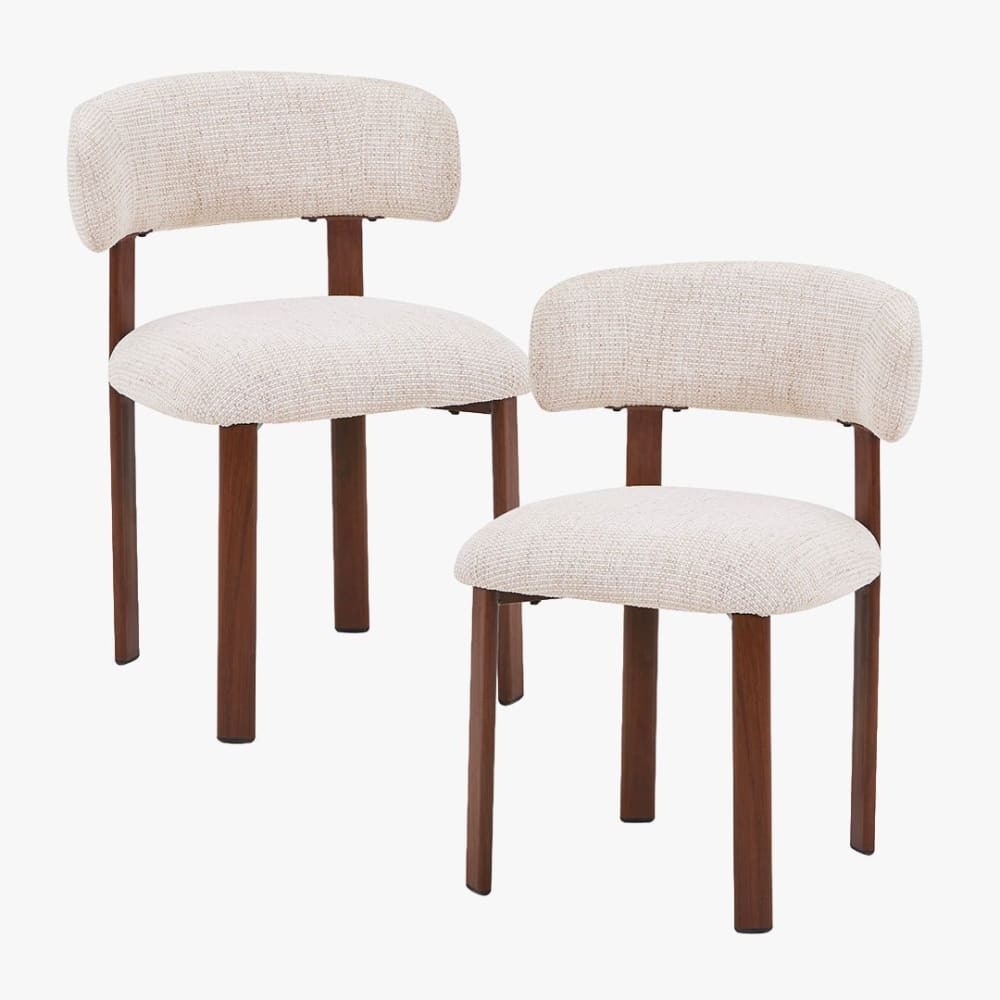 Efilia lot de 2 chaises en tissu beige pieds couleur bois foncé Efilia lot de 2 chaises en tissu beige pieds couleur bois foncé