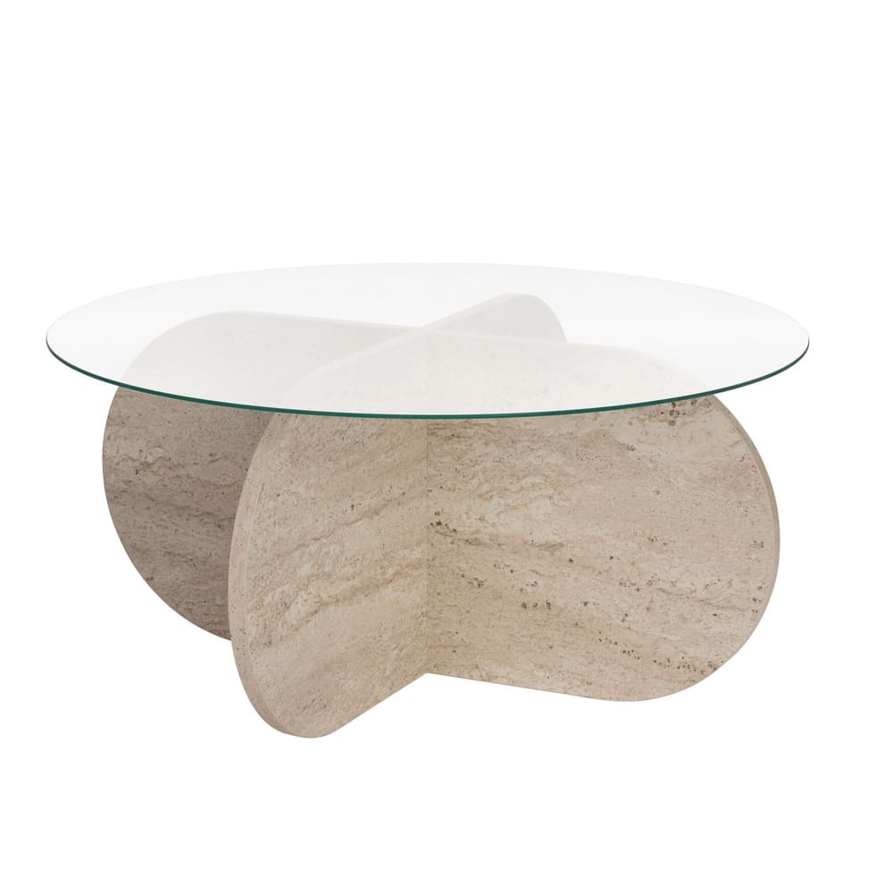 Table basse ronde en verre piètement beige d75 cm
